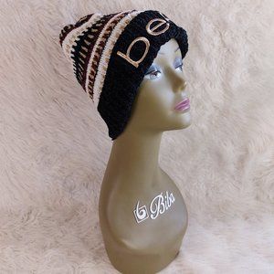 Bebe Women's Navy and Gold Knitted Hat One Size Fit All